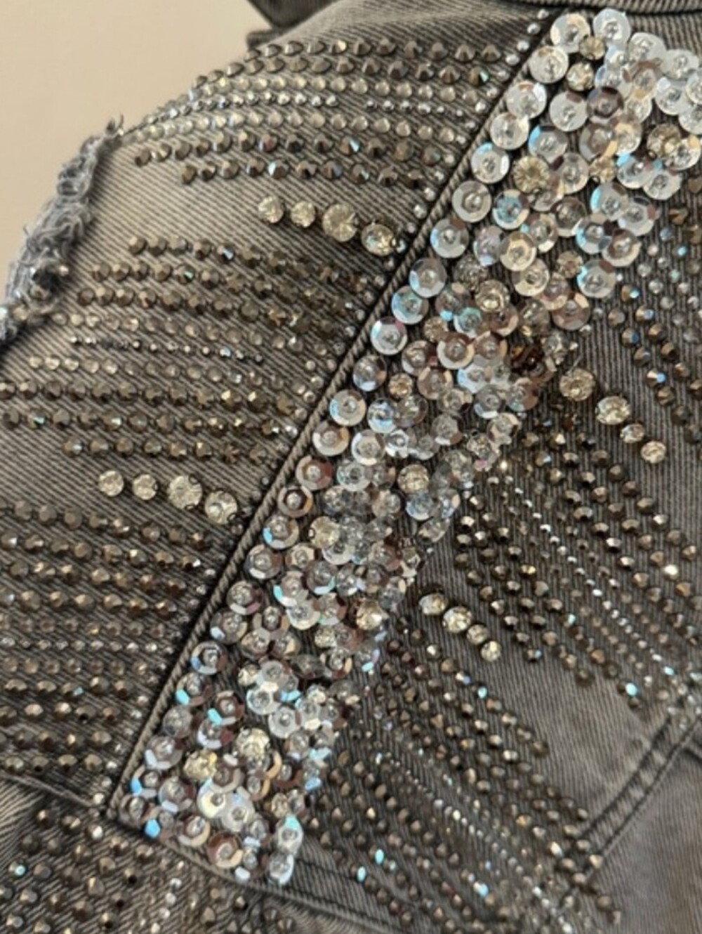 Stud-Embellished Grey Washed Denim Jacket - Picture 8 of 10
